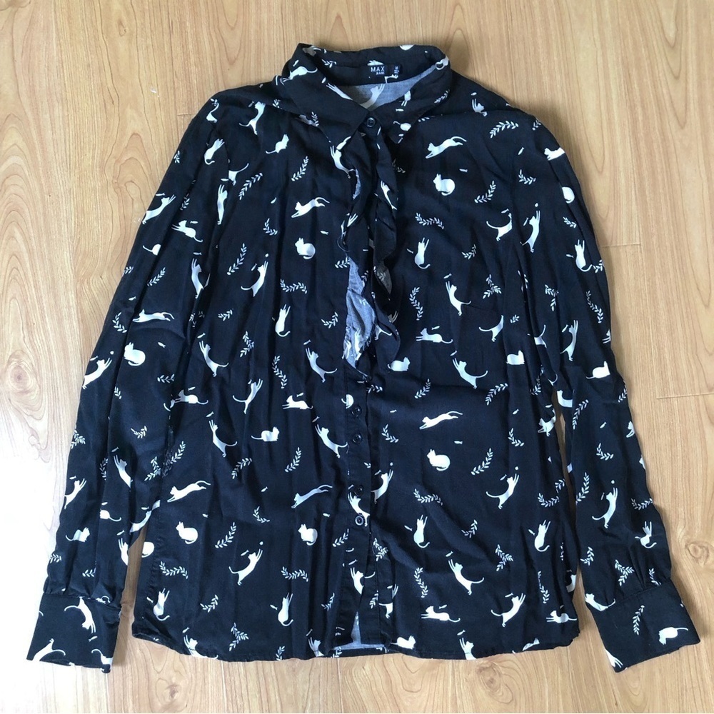 🖤🐈‍⬛🐈‍⬛ Button down shirt Max Studio Cat print 🐈‍⬛